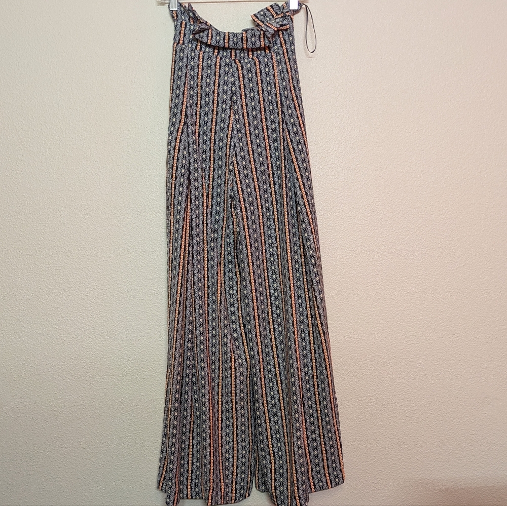Gracia Striped Women's Long- Wide-Leg Black and Orange Goucho Pants Size Medium. - Picture 8 of 9